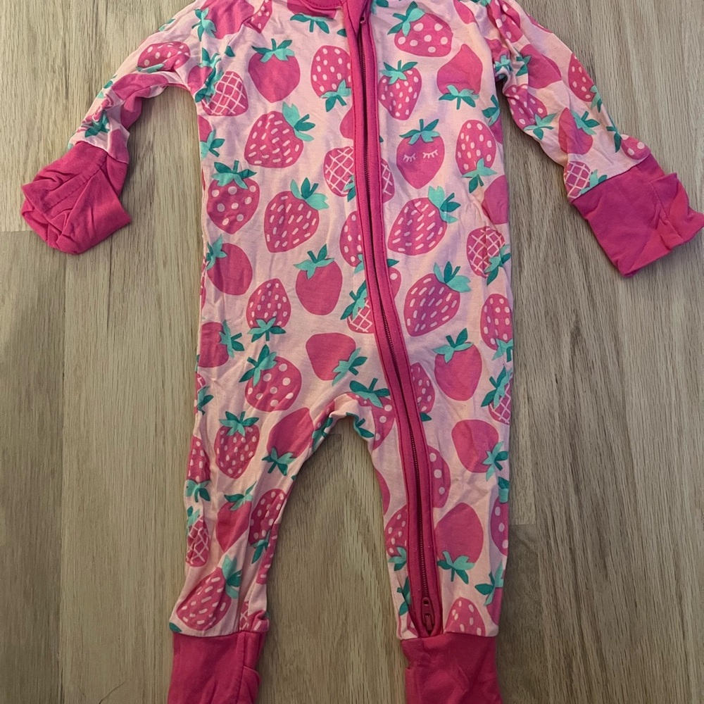 Strawberry Print Pink Kids One Piece